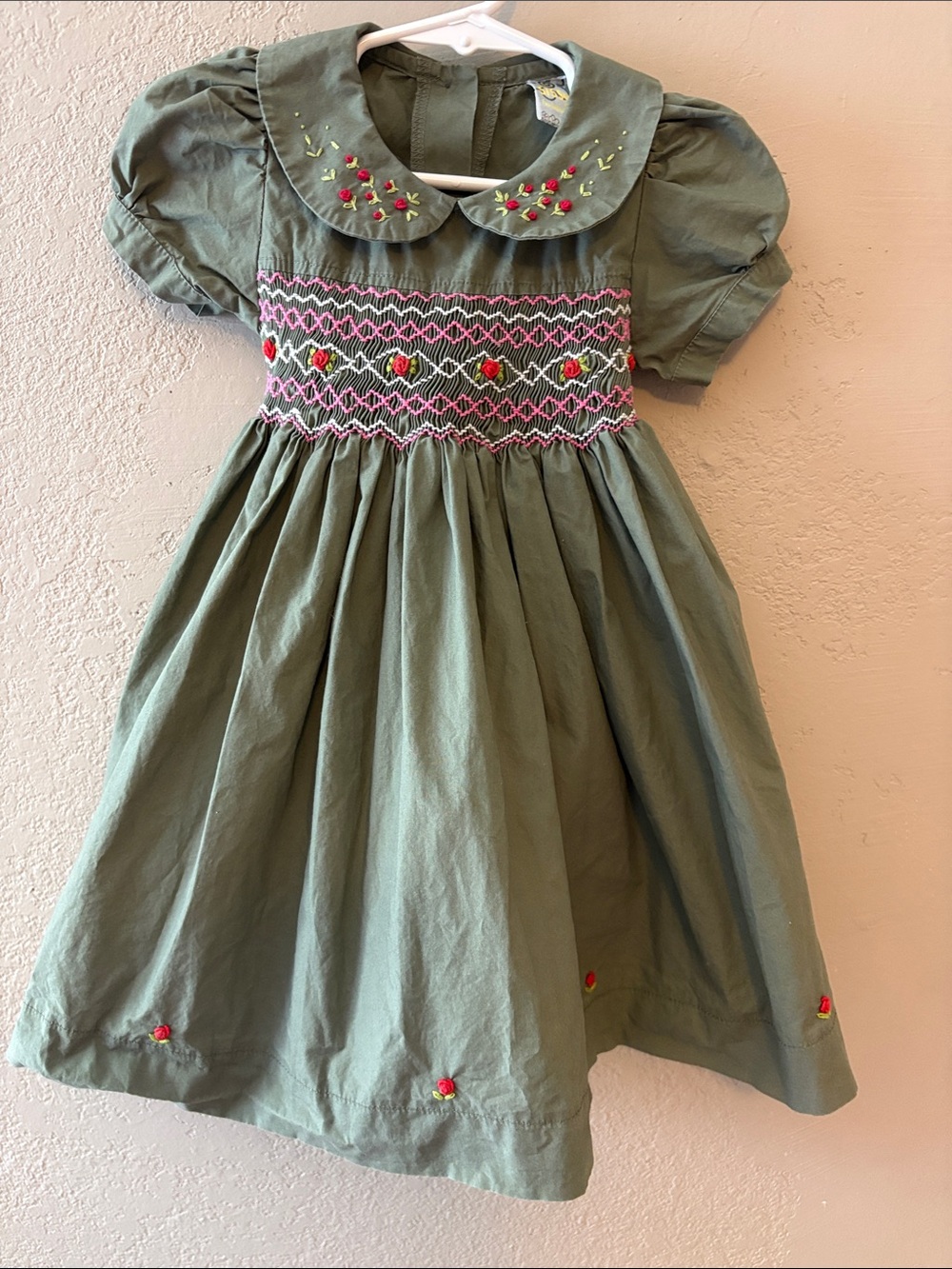 Vintage Smocked Dress with Floral Embroidery